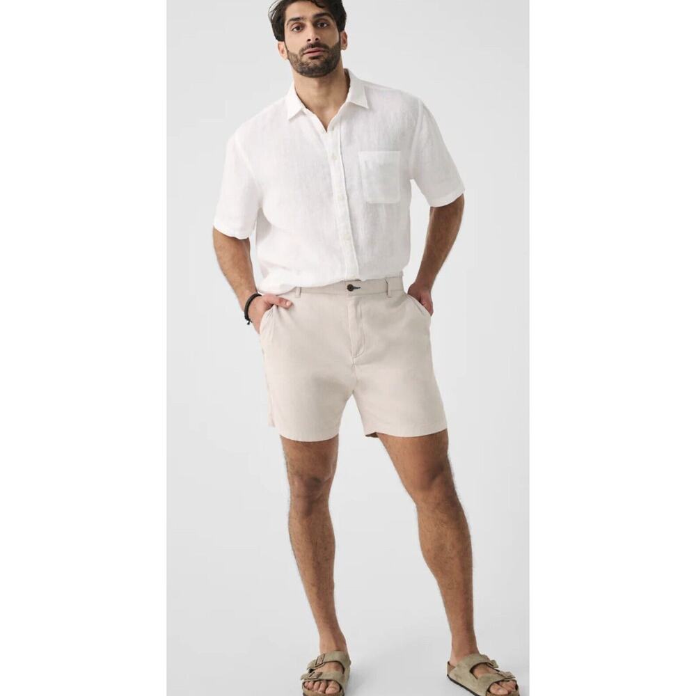 Faherty men 42 cream Tradewinds Relaxed Fit Linen Blend‎ Shorts